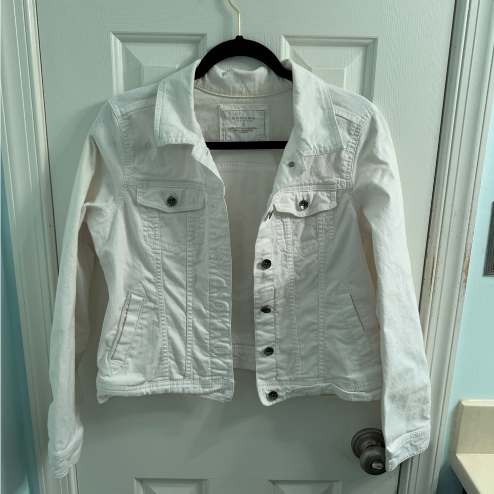 Sonoma White Denim Jean Jacket Women’s Small | Classic Button Front Casual Layer